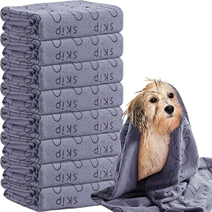 Peryiter 8 Pcs Dog Drying Towels Bulk 55'' x 28'' Pet Grooming Absorbent Microfiber Dog Bath Towels Quick Drying Puppy Bathing Towel for Small Medium Large Cats Pets Bathing Grooming(Grey) - color: Grey