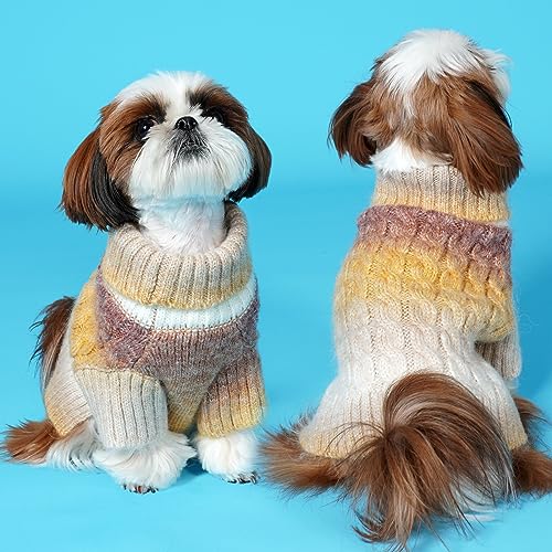 KYEESE Dog Sweater Thick Cable Knit Pet Sweater Gradient Color Small Dog Sweater Fuzzy Warm with Sleeves, Brown, X-Small - color: 06# Brown, size: X-Small (4-6lbs)