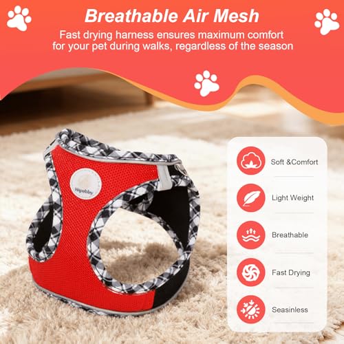 Hipubby Dog Harness Small Sized and Leash Set, No Pull Soft Mesh Puppy Vest, Reflective Breathable Lightweight Pet Harness, Harness for Small Medium Dogs and Cats - Black Red, L - color: Black Red, size: L (Chest: 18.8"-20.8")