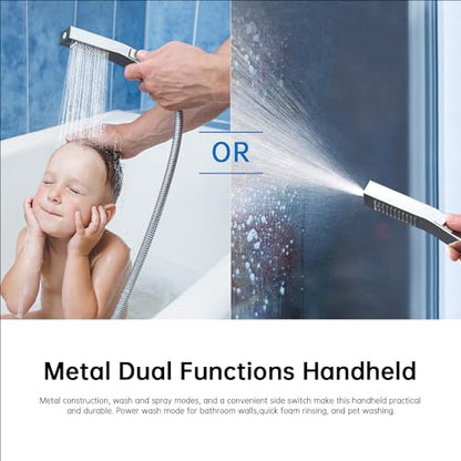 G-Promise All Metal 10 Inch Rain Shower Head with Power Wash Mode Handheld Spray Combo, Pause Setting 3-way Diverter, Full Body Coverage Waterfall Showerhead, Luxury Bathroom Upgrade (Chrome) - color: Chrome, size: 10 Inches
