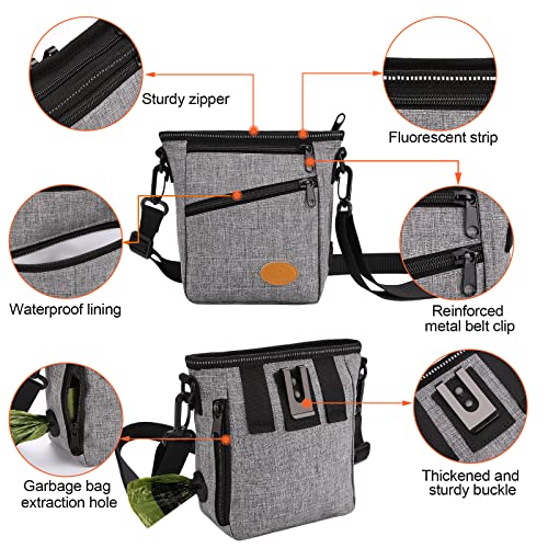 Ownpets Dog Training Pouch with Silicone Liner, Pet Treat Training Pouch with Collapsible Bowl, Shoulder Strap & Waist Strap, 4 Ways to Wear, Walking Fanny Pack for Dog Training - Grey - color: Grey