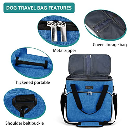 BAGLHER Dog Travel Bag, Pet Travel Bag (ALL Pet Travel Supplies), With 2 Pet Food Containers and 2 Collapsible Silicone Bowls; Essential Kits for Pet Travel Blue - color: Blue, size: Medium