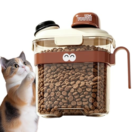 Pet Food Storage Container with Airtight Lid, 8lbs Large Capacity Cat Dog Food Storage Bins with Measuring Cup, Pour Spout & Handle, BPA-Free, Leak-Proof for Dry Food, Cereals (Brown) - color: Brown