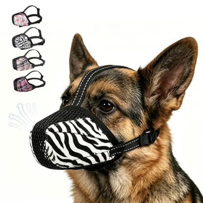KOOLTAIL Dog Muzzle,Soft Breathable Dog Muzzles for Small Medium Large Sized Dogs to Anti Barking Grooming Biting,Reflective Adjustable Air Mesh Basket Muzzles, Allows Panting and Drinking - color: Tiger, size: Large