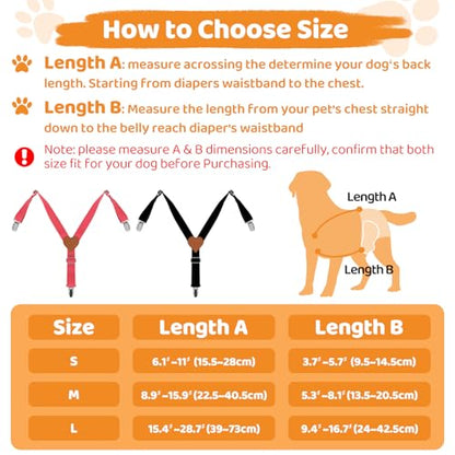 Dog Suspenders 2 Pieces Dog Suspenders for Dogs Diapers, heavy nylon webbing, sturdy metal buckles, Adjustable straps (1 Black&1 Pink M) - size: Medium (Back length 8.9"-15.9")