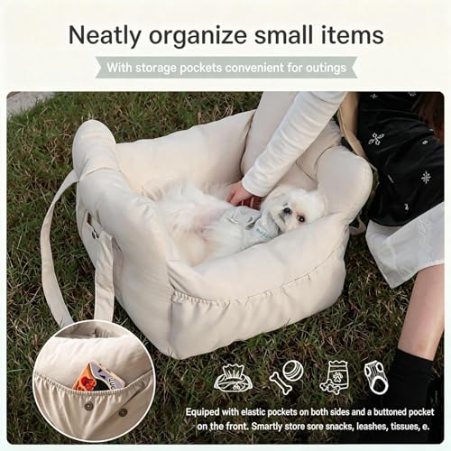 Pet Car Seat Box, Dog Booster Car Seat for Small Dogs Up to 25 lbs, Anti-Escape Safety Leash, Waterproof Washable Cover, Travel Carrier Bed