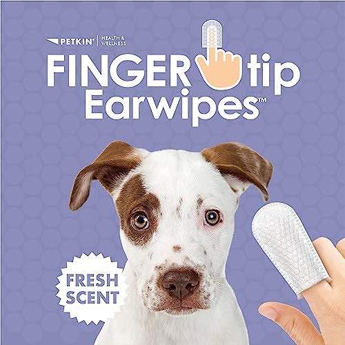 Petkin Fingertip Ear Wipes for Dogs and Cats, 50 Finger Wipes - Slip-On, Snug Fit, Micro-Bristle Fabric - Cleans Ears, Dirt, Odor and Wax - Convenient, Ideal for Home and Travel - Fresh Scent - size: 50ct