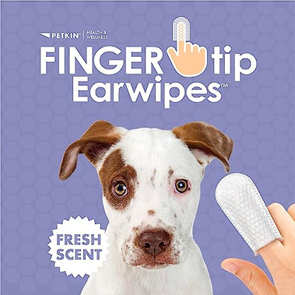 Petkin Fingertip Ear Wipes for Dogs and Cats, 50 Finger Wipes - Slip-On, Snug Fit, Micro-Bristle Fabric - Cleans Ears, Dirt, Odor and Wax - Convenient, Ideal for Home and Travel - Fresh Scent - size: 50ct