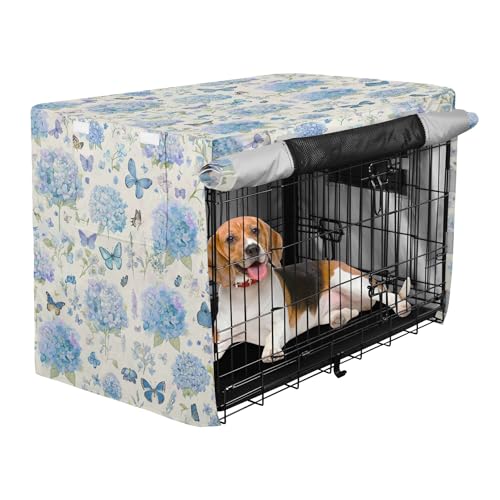 Blue Hydrangeas Dog Crate Cover, Waterproof Windproof Pet Cage Cover, Polyester Sunshade Kennel Cover with Breathable Mesh Fit for 47 in Wire Cage - size: L - 47”L x 31”W x 31”H
