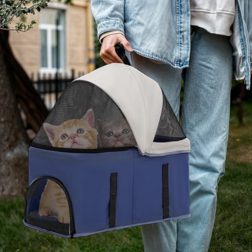 Magshion Foldable Pet Stroller, 3-in-1 Dog Travel Jogger with Detachable Carrier, Cup Holder, Storage Basket, Folding Carrier for Small/Medium Dogs & Cats Up to 33 lbs, Navy Blue - color: Navy Blue, style: Up to 33 lbs