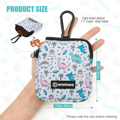 Dog Treat Pouch with Training Clicker,Waterproof Nylon Fabric Poop Bag Holders for Leashes,Hands Free Small Dog Walking Bag with Carabiner, Pet Puppy Training Walking Essentials (Dinosaur) - color: Dinosaur