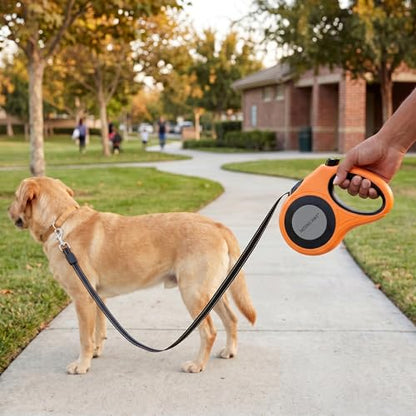 XL 16FT Retractable Dog Leash for Large Dog up to 120 lbs, Chew Proof Steel Wire Extender, One-Hand Brake & Lock, Tangle-Free Heavy Duty Walking Leash XL Orange - color: Orange