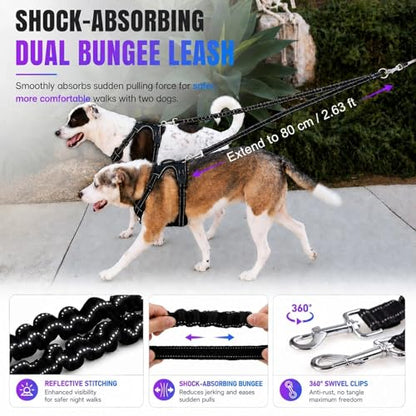 Double Retractable Dog Leash for Two Dogs Up to 50 lbs - 16 ft Coupler Leashes for Small Medium Dogs - One Locked System, Non Slip Grip, Tangle Free (Grey) - color: GREY