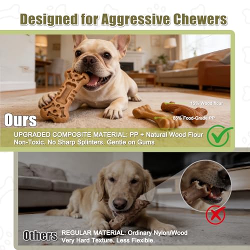 SCHITEC Dog Toys for Aggressive Chewers, 3 Pack Nylon & Wood Dog Chew Toy, Tough Chew Bone for Medium Large Dogs, Indestructible Teething Dog Toy, Chicken Flavor (Medium) - style: Medium