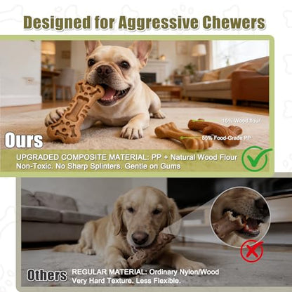 SCHITEC Dog Toys for Aggressive Chewers, 3 Pack Nylon & Wood Dog Chew Toy, Tough Chew Bone for Medium Large Dogs, Indestructible Teething Dog Toy, Chicken Flavor (Medium) - style: Medium