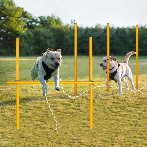 TNZMART 2.6 FT Dog Agility Obstacle Course Backyard Set Wave Poles and Adjustble Hurdles Training Exercise Equipment for Dogs (Pack of 6 Yellow) - style: pack of 6 Yellow