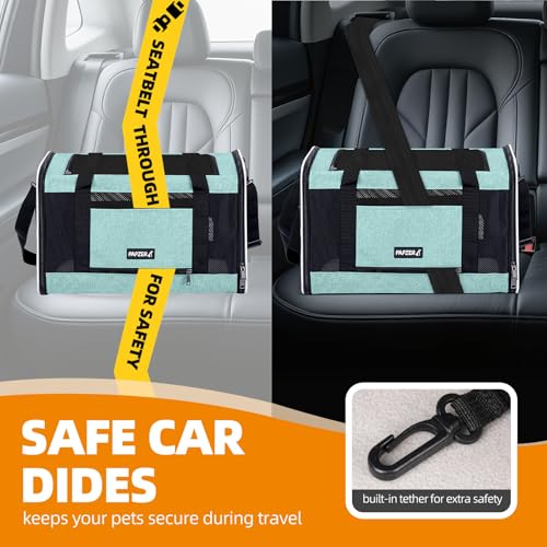 Cat Carrier Soft-Sided Travel Bag for Medium to Large Cats Over 15lbs, Small Dog Carrier Crate Top Entry Breathable Mesh Puppy 12 Pounds, Pet Rabbit Carrying Cage Kennel Collapsible Teal - color: Teal