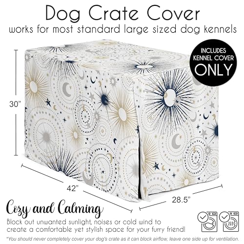 Sweet Jojo Designs 42in. Medium/Large Dog Crate Cover (Boho Star and Moon) Pet Cage, Kennel Covers (Shabby Chic, Bohemian, Celestial, Sky, Stars & Moons, Starburst, Cosmic, Navy Blue & Gold, Grey) - color: Blue Celestial, size: 42.0"L x 28.5"W x 30.0"H