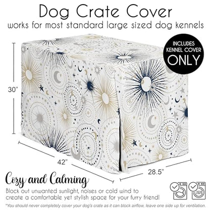 Sweet Jojo Designs 42in. Medium/Large Dog Crate Cover (Boho Star and Moon) Pet Cage, Kennel Covers (Shabby Chic, Bohemian, Celestial, Sky, Stars & Moons, Starburst, Cosmic, Navy Blue & Gold, Grey) - color: Blue Celestial, size: 42.0"L x 28.5"W x 30.0"H