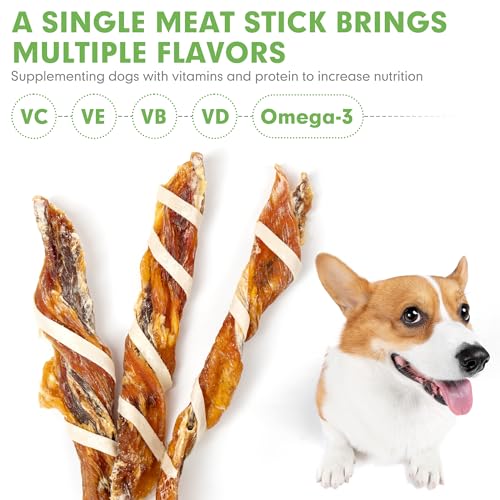MON2SUN Dog Treats, Triple Flavor Jerky Twist Sticks, 5-7 Inch Chicken Duck and Codfish Sticks Chews for Small Dogs, Healthy Snacks, 10.58 oz (15 Count-Pack of 1) - size: 10.58 Ounce (Pack of 1), style: 5-7 Inch