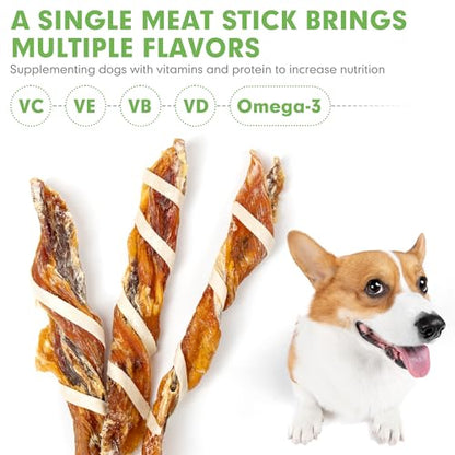 MON2SUN Dog Treats, Triple Flavor Jerky Twist Sticks, 5-7 Inch Chicken Duck and Codfish Sticks Chews for Small Dogs, Healthy Snacks, 10.58 oz (15 Count-Pack of 1) - size: 10.58 Ounce (Pack of 1), style: 5-7 Inch