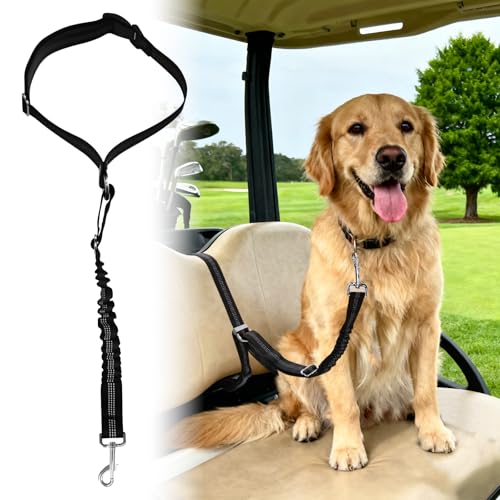 Golf Cart Dog Seat Leash & Safety Harness | Adjustable Pet Seat Belt with Tangle-Free Retractable Strap, Fits All Golf Cart Models (for Single Dog) - size: Single Dog