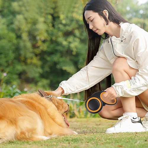 Retractable Dog Leash 16ft, Heavy Duty Pet Walking Leash for Medium/Large Breed up to 110 lbs, 360° Tangle-Free Long Retract Dog Lead, Soft Grip, One-Hand Brake
