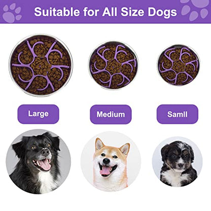 Anipaw Dog Slow Feeder Bowls Silicone Spiral Pet Food Feeder Insert to Slow Down Eating for Large Medium Small Breed Dogs Perfect with Stainless Steel Glass Ceramic Pet Bowls (Purple) - color: Purple