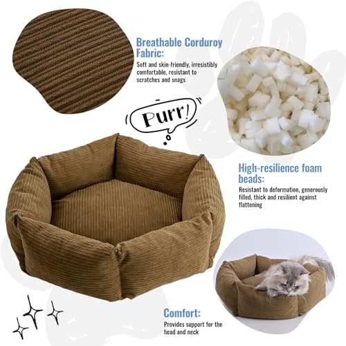 All-Season Stain Resistance Cat Dog Bed,Round Donut Pet Bed,Cord Washable Cat and Dog Beds with Removable Cover,Kitten Bed with Anti-Slip Bottom,Brown,29.5 * 5.9"