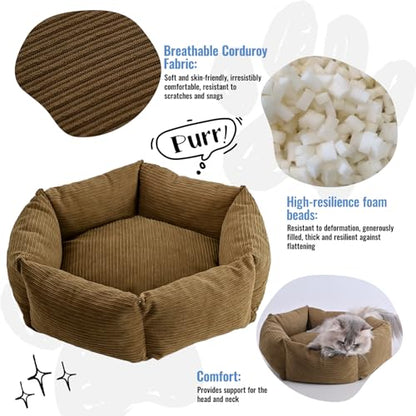 All-Season Stain Resistance Cat Dog Bed,Round Donut Pet Bed,Cord Washable Cat and Dog Beds with Removable Cover,Kitten Bed with Anti-Slip Bottom,Brown,29.5 * 5.9"
