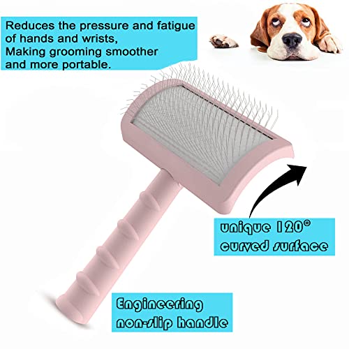 Large Slicker Brush for Long Haired Dogs & Cats, Extra Long Pin Shedding Brush for Thick Undercoat, Curly Hair, 25mm(1"), Pink - color: Pink