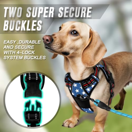 BARKBAY No Pull Dog Harness Front Clip Heavy Duty Reflective Easy Control Handle for Large Dog Walking(Star,XS) - color: Blue Star, size: X-Small(Chest:15.5-19.5”)