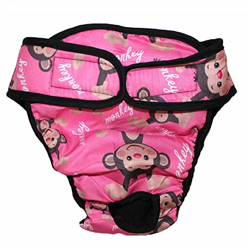 Dog Diaper Reusable Washable Female Girl for Medium & Large Big Dog Breeds Size L, XL, XXL (Large: Waist 20" - 24", Pink Monkey) - color: Pink Monkey, size: LARGE: Waist 20" - 24"