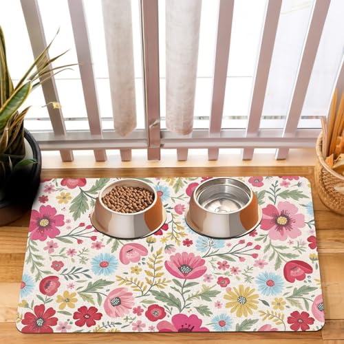 Pet Dog Cat Food Mat, Absorbent Boho Floral Bowl Mats, 16 * 24 in | Quick Dry, Non Slip, Cat Placemats Feeding Mat, Floors Indoor Puppy Accessories Supplies, Easy to Clean - color: Multi-color, size: 24"L x 16"W