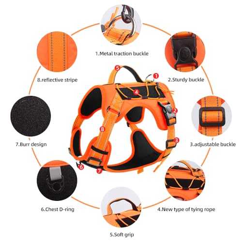 Orange Reflective Lightweight Tactical Pet Harness Vest with Handle Harness Tactical Dog Harness Vest for Walking, Hiking,Training,Outdoor,Camping (Orange, Large) - size: Large