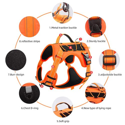 Orange Reflective Lightweight Tactical Pet Harness Vest with Handle Harness Tactical Dog Harness Vest for Walking, Hiking,Training,Outdoor,Camping (Orange, Large) - size: Large