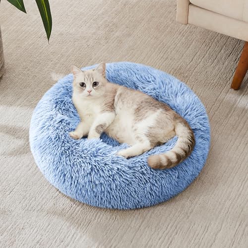 WESTERN HOME WH Calming Dog Bed & Cat Bed, Anti-Anxiety Donut Dog Cuddler Bed, Warming Cozy Soft Dog Round Bed, Dog Cat Cushion Bed for Small Medium Dogs and Cats - color: Light Blue, size: 20.0"l x 20.0"w x 6.0"th