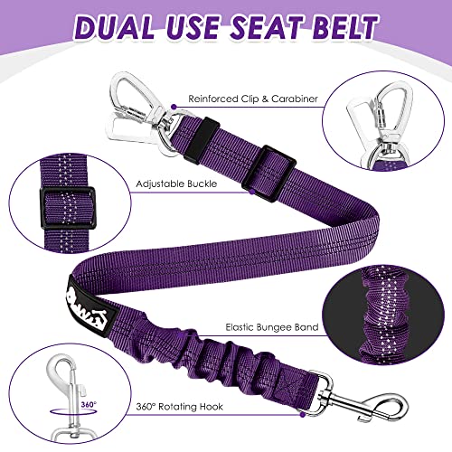 Lukovee Dog Car Harness Seat Belt, Adjustable Mesh Breathable Vest with Elastic Bungee Tether, Soft Padded 2-in-1 Safety Car Harness Seatbelt for Small Medium Large Dogs (Purple,XS) - color: Purple, size: X-Small