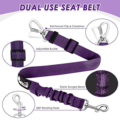 Lukovee Dog Car Harness Seat Belt, Adjustable Mesh Breathable Vest with Elastic Bungee Tether, Soft Padded 2-in-1 Safety Car Harness Seatbelt for Small Medium Large Dogs (Purple,XXS) - color: Purple, size: XX-Small