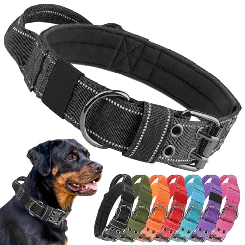Tactical Dog Collar with Control Handle, Military Adjustable Pet Collar Reflective Heavy Metal Buckle Dog Collar, Soft Nylon Training Collar for Medium Large Dogs (Black, X-Large) - color: Black, size: X-Large