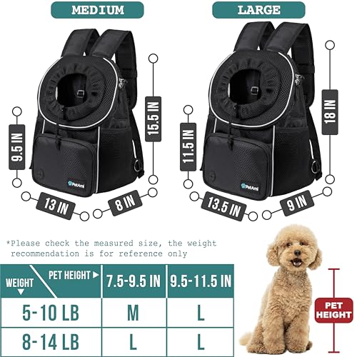 PetAmi Adjustable Dog & Cat Chest Carrier Backpack, Ventilated for Hiking, Camping & Travel, Max 10 lbs, Black - color: Black, size: 15.5"L x 8.0"W x 15.0"H
