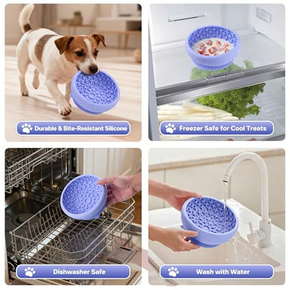 Dog Lick Bowl Slow Feeder with Slanted Anti-Spill Design, Extra-Thick Bite-Resistant Rim, Strong Suction Base, Freezer Safe for Frozen Treats — A Cleaner Alternative to Lick Mats for Dogs (Light Blue) - color: Light Blue