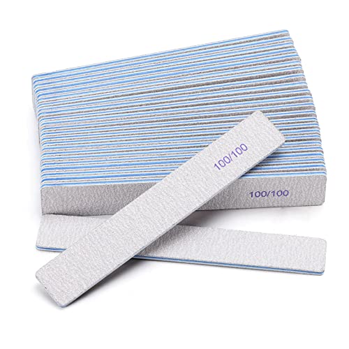 25 Pieces Rectangle Nail Files 100/100 Grit, Reusable Nail Buffers Double Sided Emery Boards Fingernail Files for Acrylic Nails and Natural Nails - size: 100/100 Grit(25 Count)