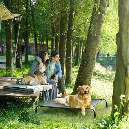 EHEYCIGA XXL Elevated Dog Cot Bed, Raised Outdoor Dog Hammock for Giant Jumbo Dogs, Lifted Pet Platform with Frame and Washable Waterproof Cooling Teslin Mesh and Anti-Slip Feet, 52x36 inch