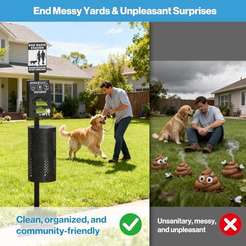 POCHAR Dog Waste Station with 600 Bags, 10 Gallon Outdoor Trash Can, Waterproof Poop Disposal Bin with Sign and Lid for Park, Trail, Yard