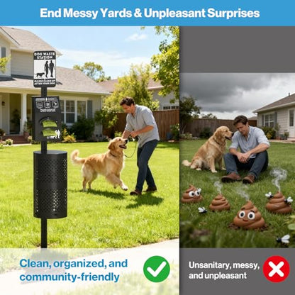 POCHAR Dog Waste Station with 600 Bags, 10 Gallon Outdoor Trash Can, Waterproof Poop Disposal Bin with Sign and Lid for Park, Trail, Yard