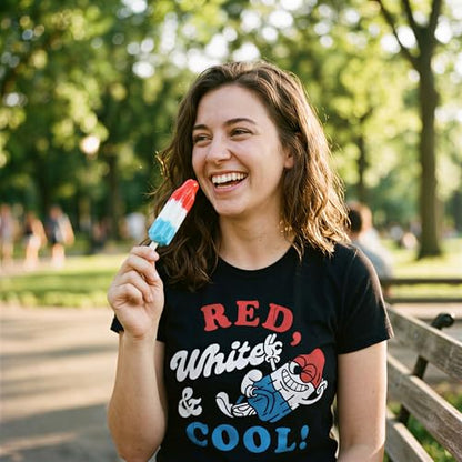 Womens Patriotic T Shirts Funny Fourth of July Tees for Women on Independence Day - color: Heather Black - Red White Cool, size: X-Large