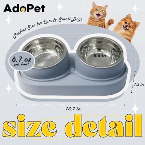 Non-Slip Tilted Double Dog & Cat Bowl with Removable Inserts, Anti-Tip Dual Food and Water Feeder for Small Dogs and Cats, Easy to Clean (Grey) - color: Grey