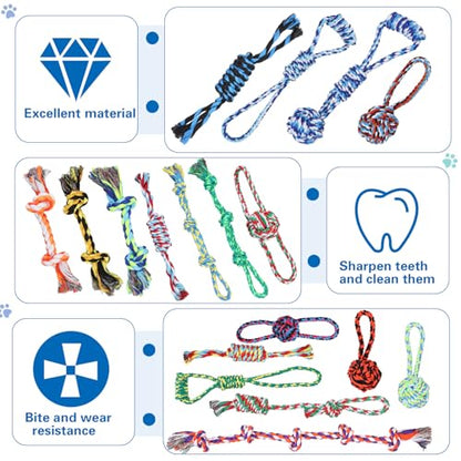 Hiboom 30 Pcs Rope Dog Toys for Aggressive Chewers Heavy Duty Dog Chew Toys for Medium Large Dog Cotton Dog Toys War Dog Toy for Teeth Cleaning