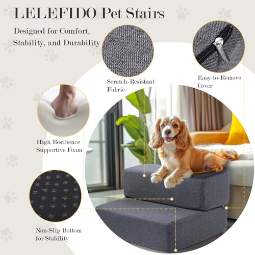 Dog Stairs for Small Dogs 12" H, Modular 2-Step Dog Steps for Bed and Couch, Non-Slip Indoor Pet Stairs for Cats, Pet Step with Washable Cover Grey - size: 2-Step 18"D x 16"W x 12"H
